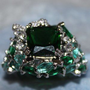 925 Sterling Silver & Green Sapphires Bird Ring